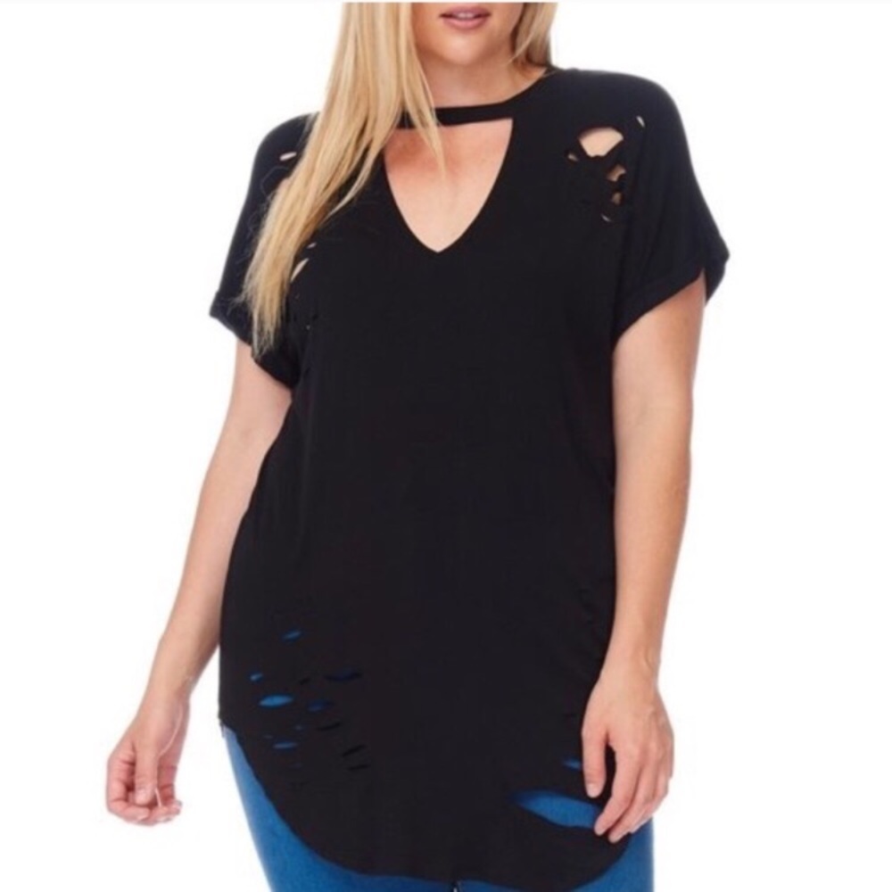 Plus Size Ultra Distressed Black Top
